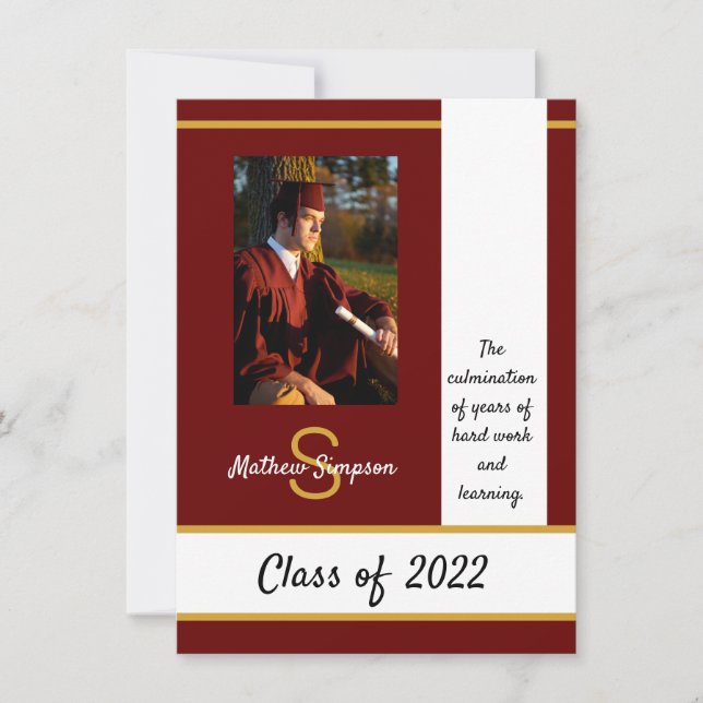 Graduación Invitación rojo oscuro tradicional (Anverso)