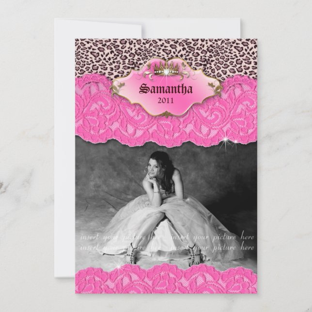 Graduación Invitar Invitación Leopardo Crown Pink (Anverso)