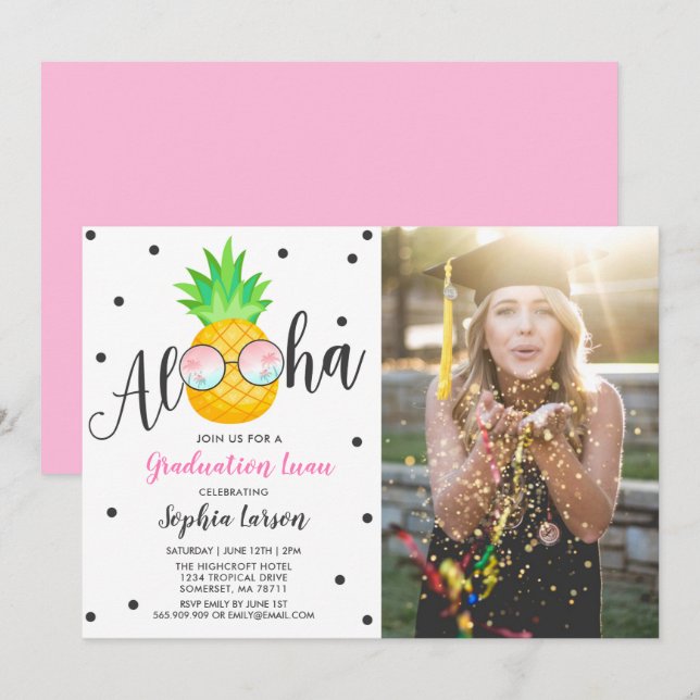 Graduación Luau Party Invitación Pineapple Grad (Anverso / Reverso)