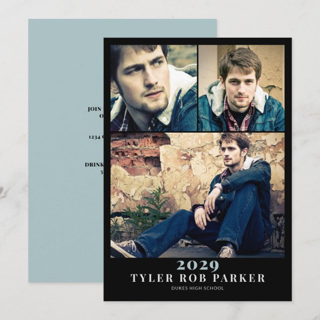 Graduación Mínima Moderna 3 Invitación fotográfica (Anverso / Reverso)