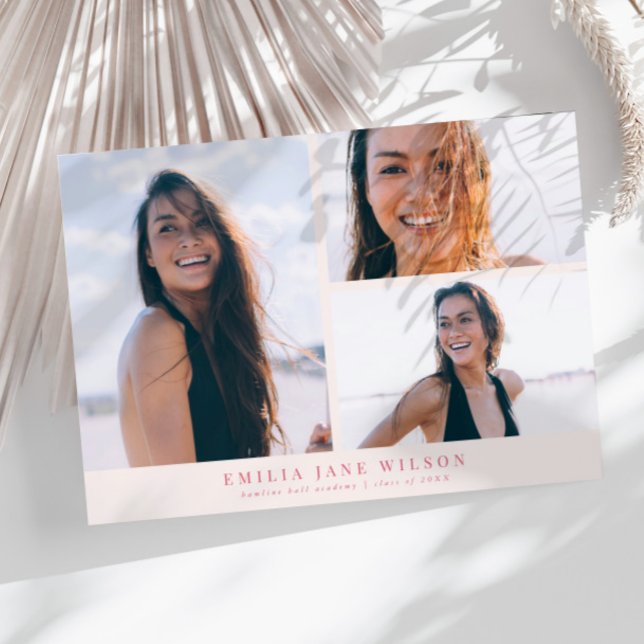 Graduación Mínima Multifoto Invitación Rosa (Subido por el creador)