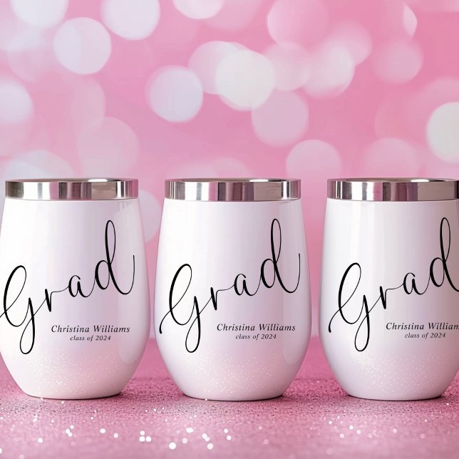 Graduación Moderna Elegante de Guión Graduado (Graduate Script Elegant Modern Graduation Thermal Wine Tumbler)