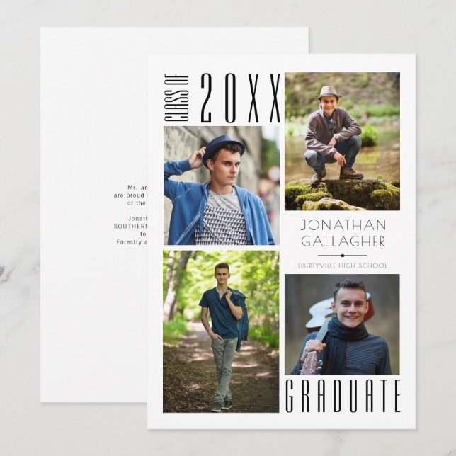 Graduación Moderno Sleek Cuatro fotos Anuncio negr (Anverso / Reverso)