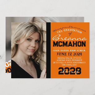 Graduación naranja y negra 2 Invitación fotográfic