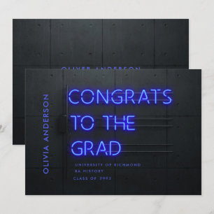 Graduación neón azul negro felicitaciones estilo m