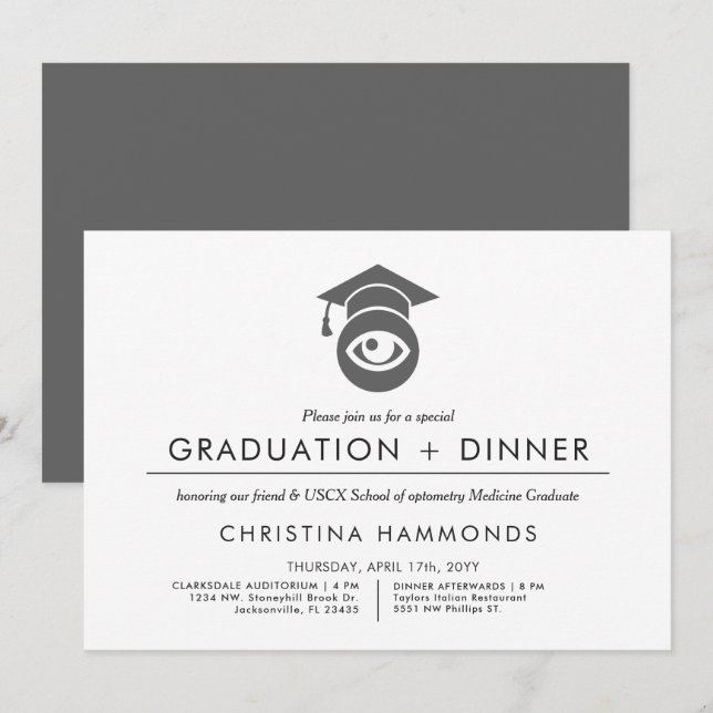 Graduación optometría | Invitación minimalista (Anverso / Reverso)