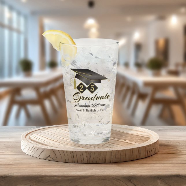 Graduación Personalizada Negro y Oro 20XX (Graduation Personalized Black & Gold Glass)
