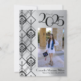 Graduación Plata Art Deco Invitación negra