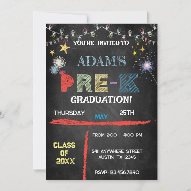 Graduación pre k -Chalkboard- Invitación (Anverso)