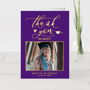 Graduación Purple Elegant Gold Script Gracias