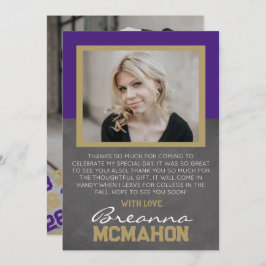 Graduación púrpura y bronce 2 Tarjeta de agradecim