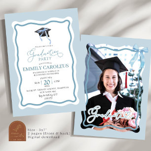 Graduación Retro De Onda Azul Con Invitación Fotog