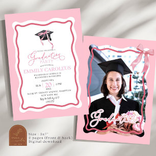 Graduación Retro De Onda Rosa Con Invitación Fotog