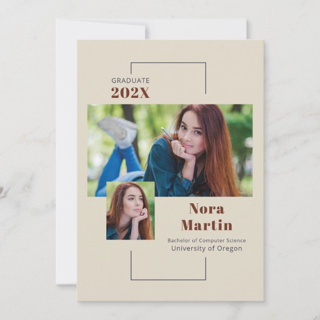 Graduación simple de fotos Invitación de crema de  (Anverso)