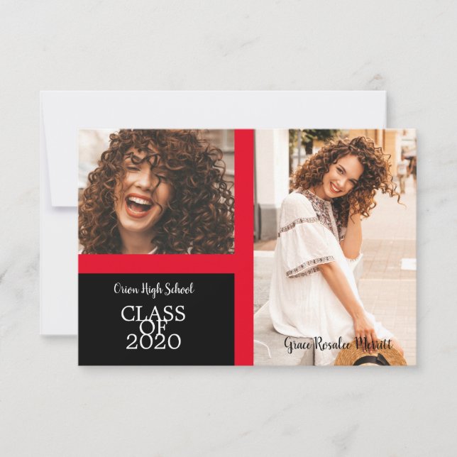 Graduación simple dos fotos Invitación a graduació (Anverso)