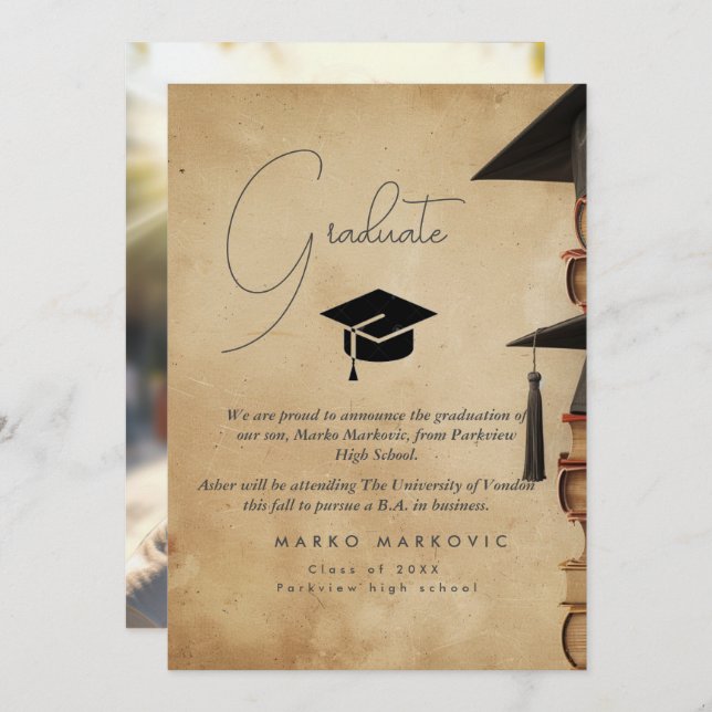 Graduación Son I Invitación Rústica (Anverso / Reverso)