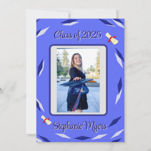 Graduación, tarjeta azul de Invitación plana