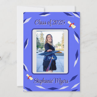 Graduación, tarjeta azul de Invitación plana
