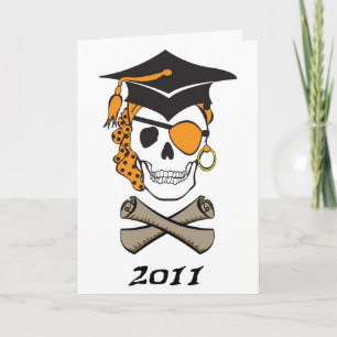 Graduación Tarjeta de cráneo pirata de oro
