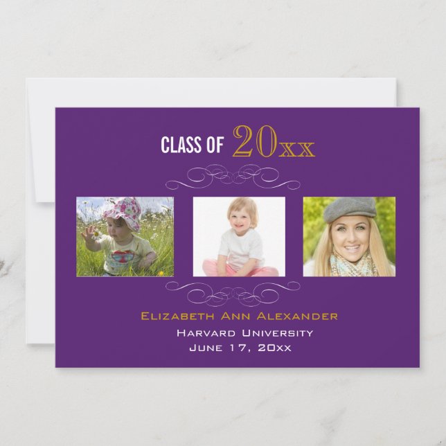 Graduación Tres Fotos Invitación A La Fiesta (Anverso)