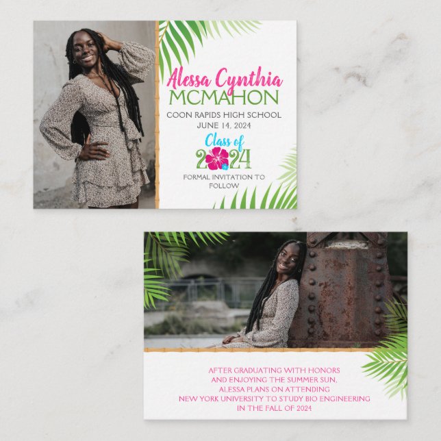 Graduación Tropical Luau 2 Mini Invitación de foto (Anverso / Reverso)