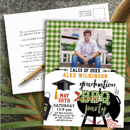 Graduación verde Fiesta BBQ Invitación a la foto
