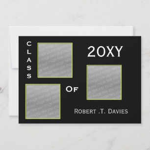 Graduación verde liso multifoto Invitación