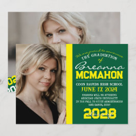 Graduación verde y amarilla 2 Invitación de fotos