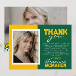 Graduación verde y de oro 2 Tarjeta de agradecimie