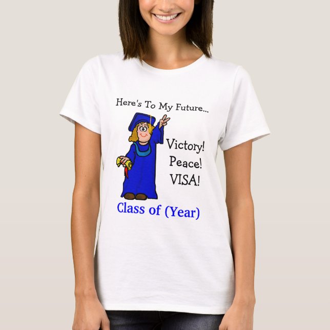 Graduada divertida que da camiseta con signo de "V (Anverso)