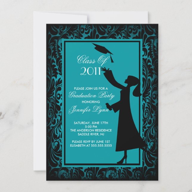 Graduado azul de la silueta de la invitación de la (Anverso)
