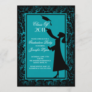 Graduado azul de la silueta de la invitación de la