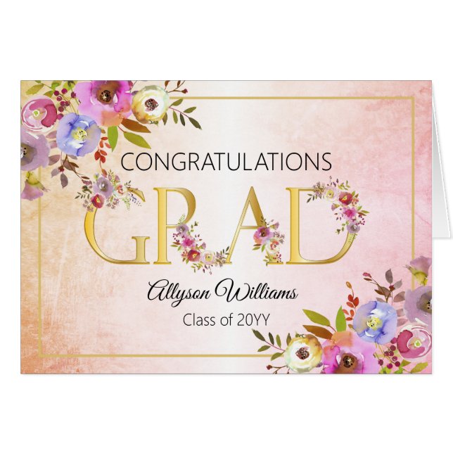 Graduado de felicitaciones florales de acuarela (Anverso (Horizontal))
