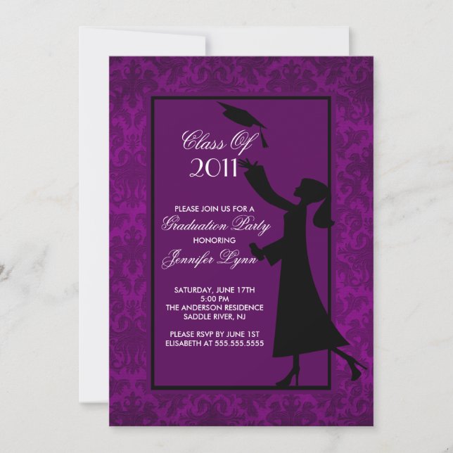 Graduado de invitación a graduación de Damasco Púr (Anverso)