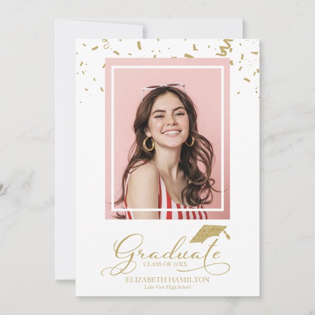 Graduado de Invitación de Confetti de oro para gra (Anverso)