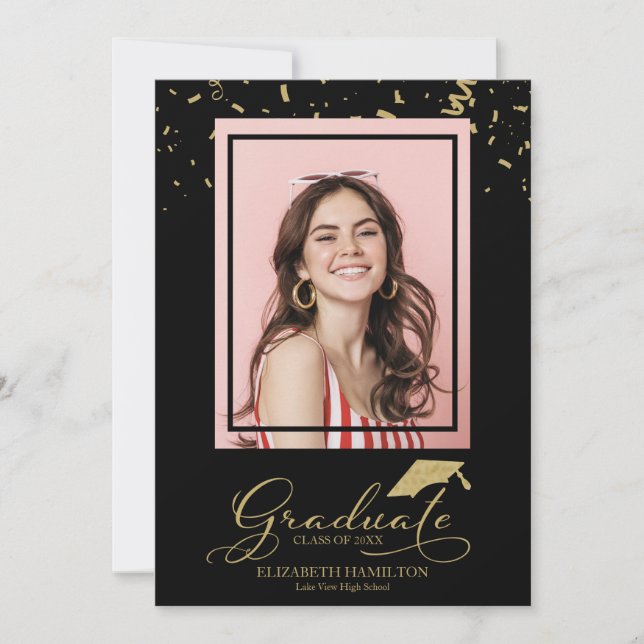 Graduado de Invitación de Confetti de oro para gra (Anverso)