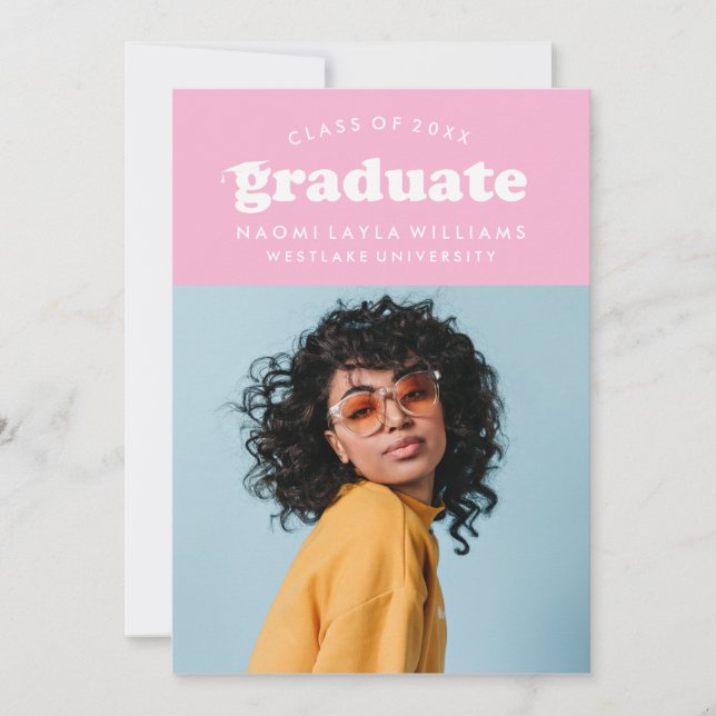 GRADUADO DE RETRO MODERNO NEGRO | INVITACIÓN DE GR (Anverso)