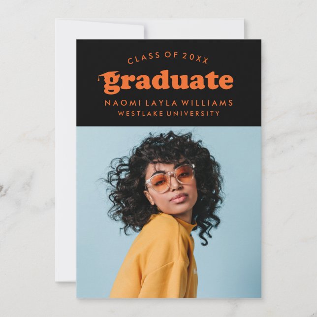 GRADUADO DE RETRO MODERNO NEGRO | INVITACIÓN DE GR (Anverso)