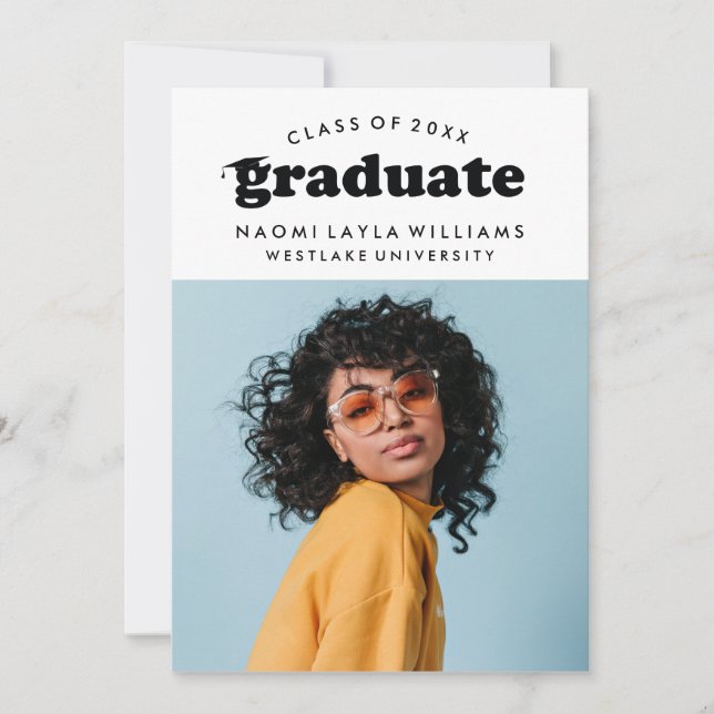 GRADUADO DE RETRO MODERNO NEGRO | INVITACIÓN DE GR (Anverso)