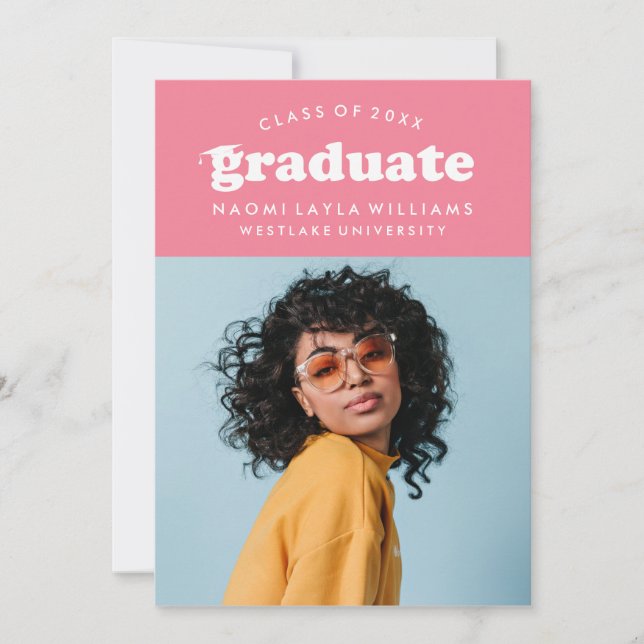 GRADUADO DE RETRO MODERNO NEGRO | INVITACIÓN DE GR (Anverso)