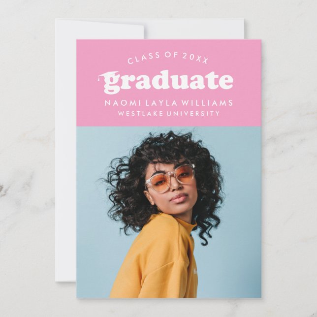 GRADUADO DE RETRO MODERNO NEGRO | INVITACIÓN DE GR (Anverso)