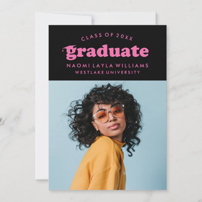 GRADUADO DE RETRO MODERNO NEGRO | INVITACIÓN DE GR (Anverso)