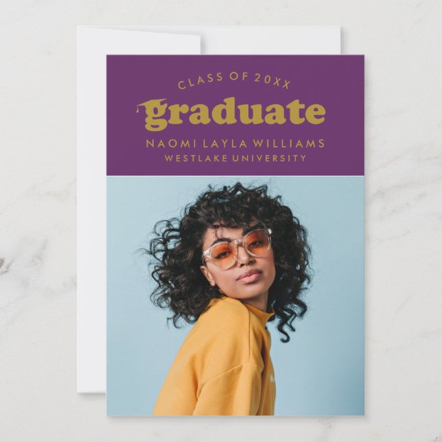 GRADUADO DE RETRO MODERNO NEGRO | INVITACIÓN DE GR (Anverso)