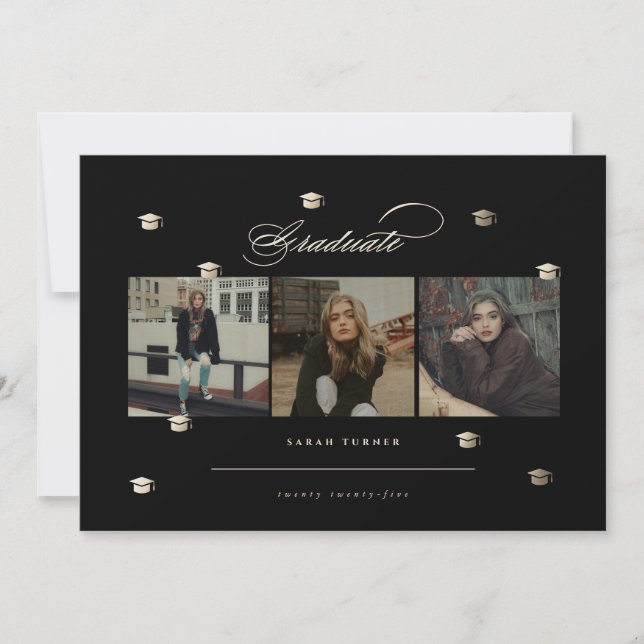 Graduado dorado | Elegante invitación a graduación (Anverso)