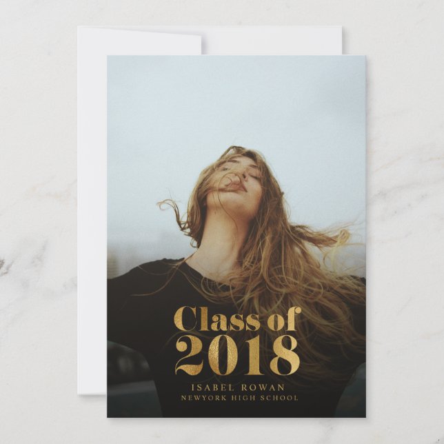 Graduado dorado | Invitación fotográfica de gradua (Anverso)