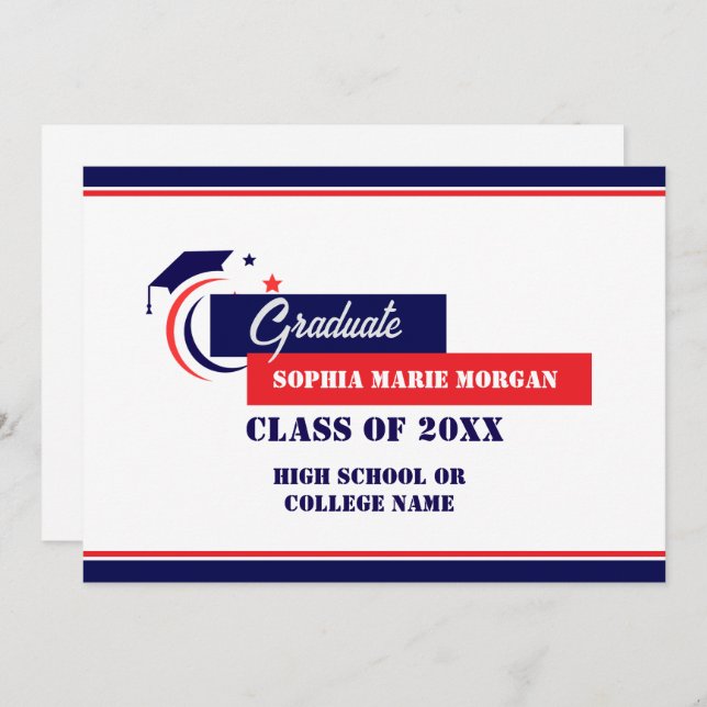 Graduado Invitación de graduados de color blanco r (Anverso / Reverso)