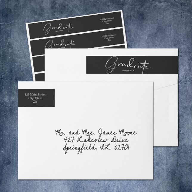 Graduado negro (Black Graduate Wrap Around Return Address Labels)