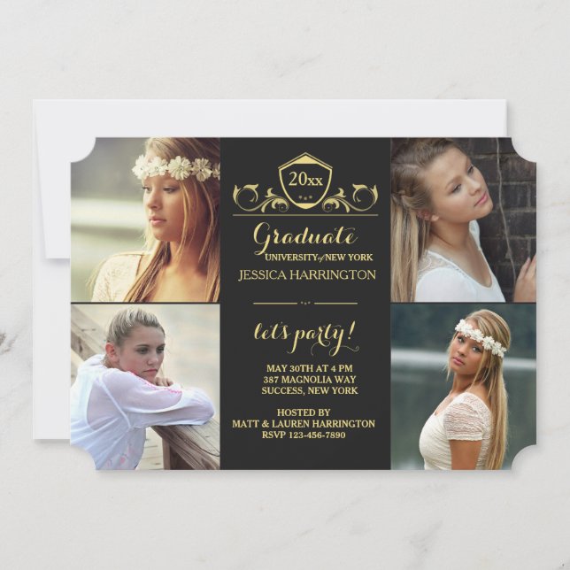 Graduado Regal 4 Invitación fotográfica / invitaci (Anverso)