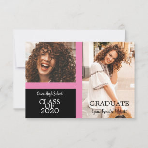 Graduate Simple Two Photos Graduation in Pink