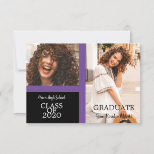 Graduate Simple Two Photos Graduation in Purple